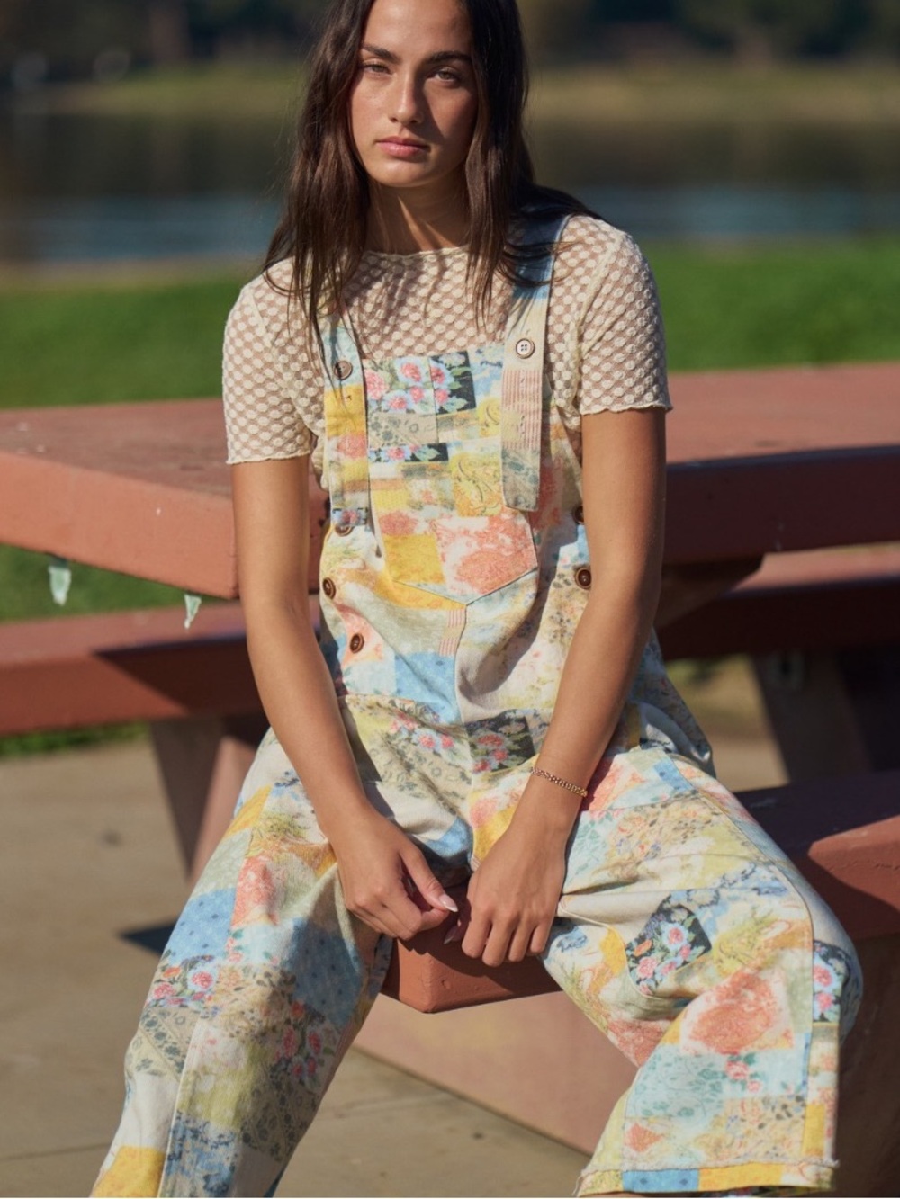 4020 Size 2X DAVI & DANI PLUS FLOWER PATCHWORK OVERALLS - Picture 3 of 4